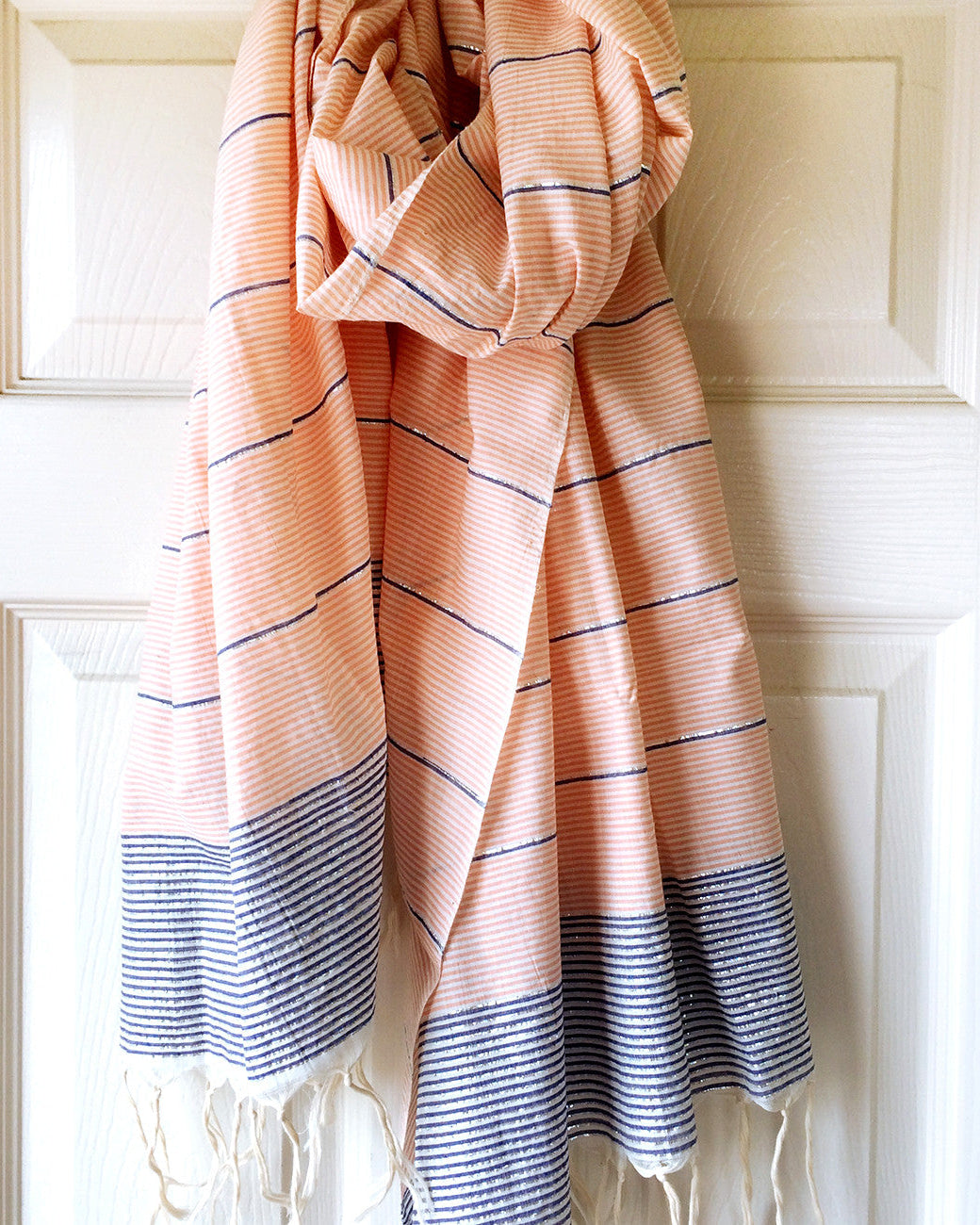 Delicate Coral Metallic Stripe Scarf - Kara Weaves
- 1