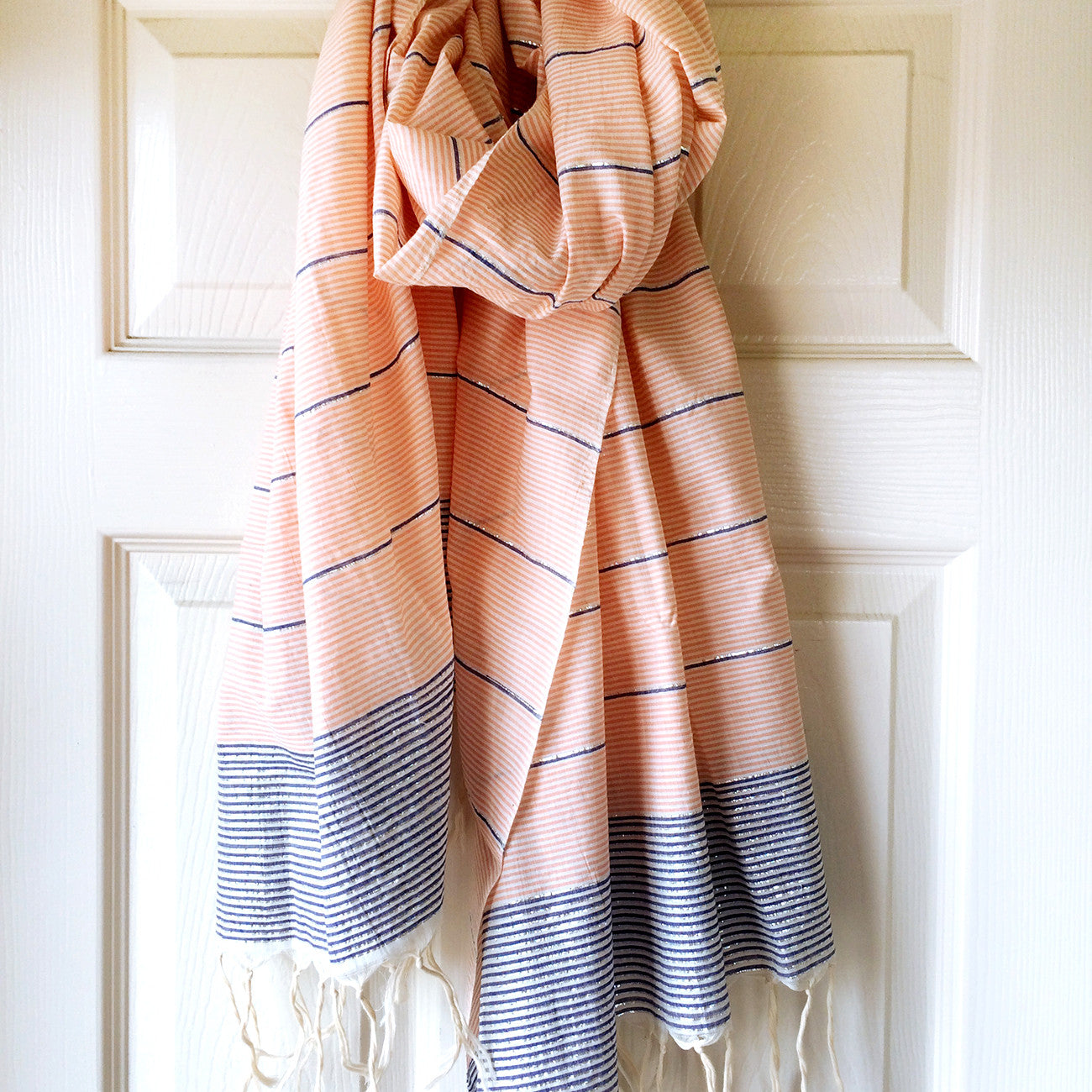 Delicate Coral Metallic Stripe Scarf - Kara Weaves
- 1