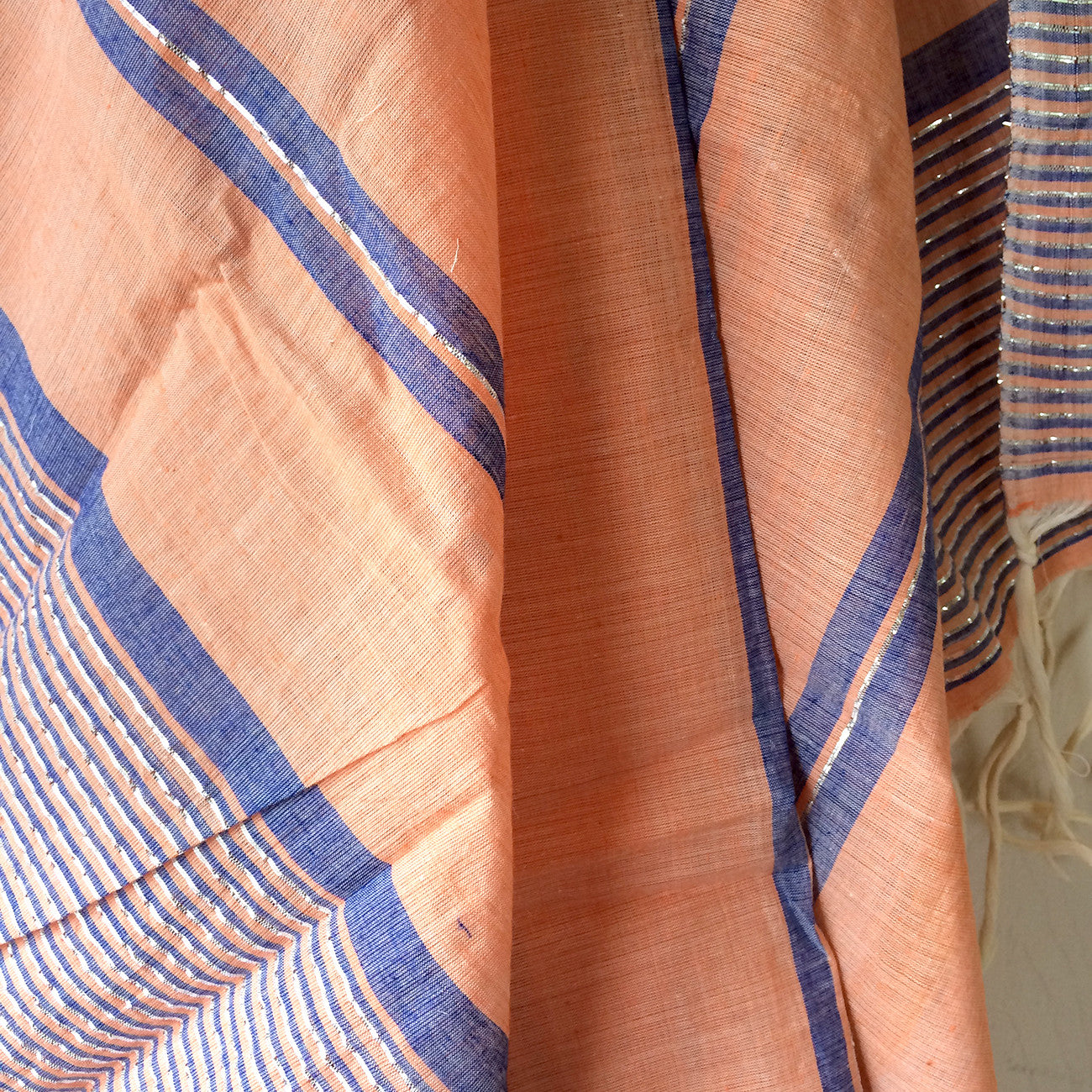 Bold Coral Metallic Stripe Scarf - Kara Weaves
- 2