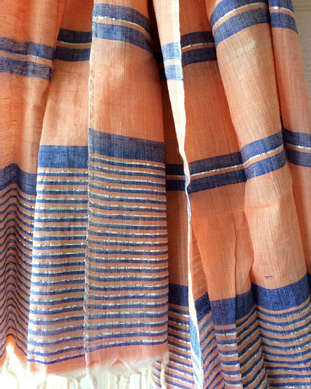 Bold Coral Metallic Stripe Scarf - Kara Weaves
- 1