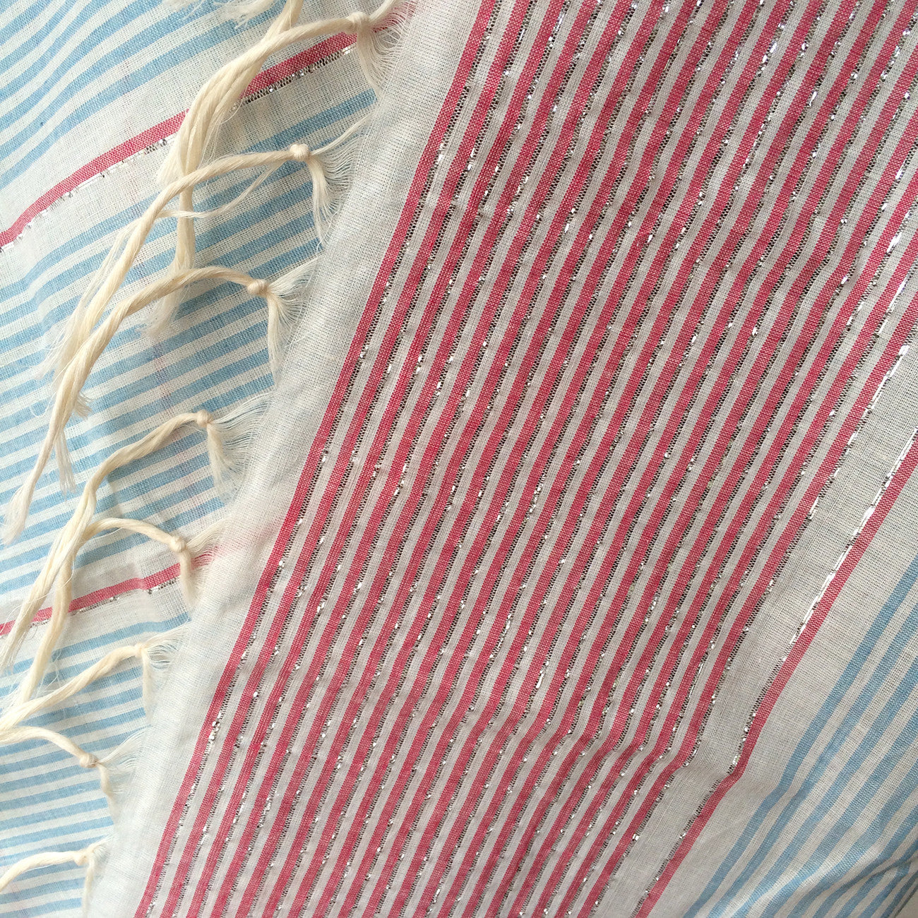 Powder Blue, Rose and Silver Metallic Stripe Scarf - Kara Weaves
- 2
