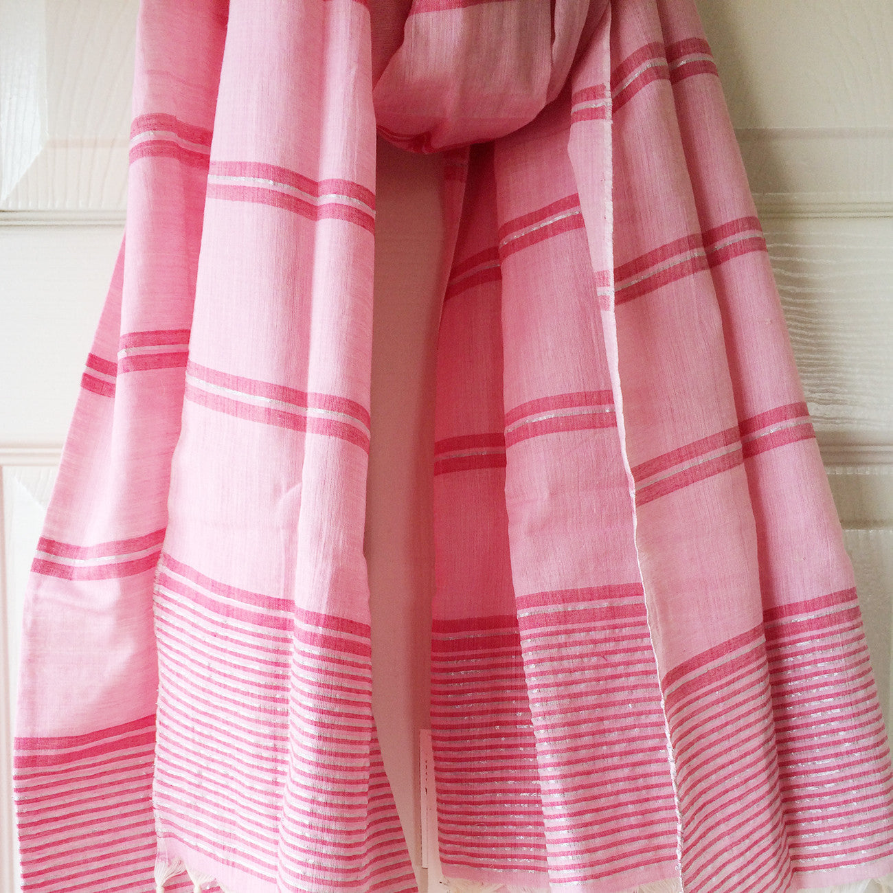Rose and Silver Metallic Stripe Scarf - Kara Weaves
- 4