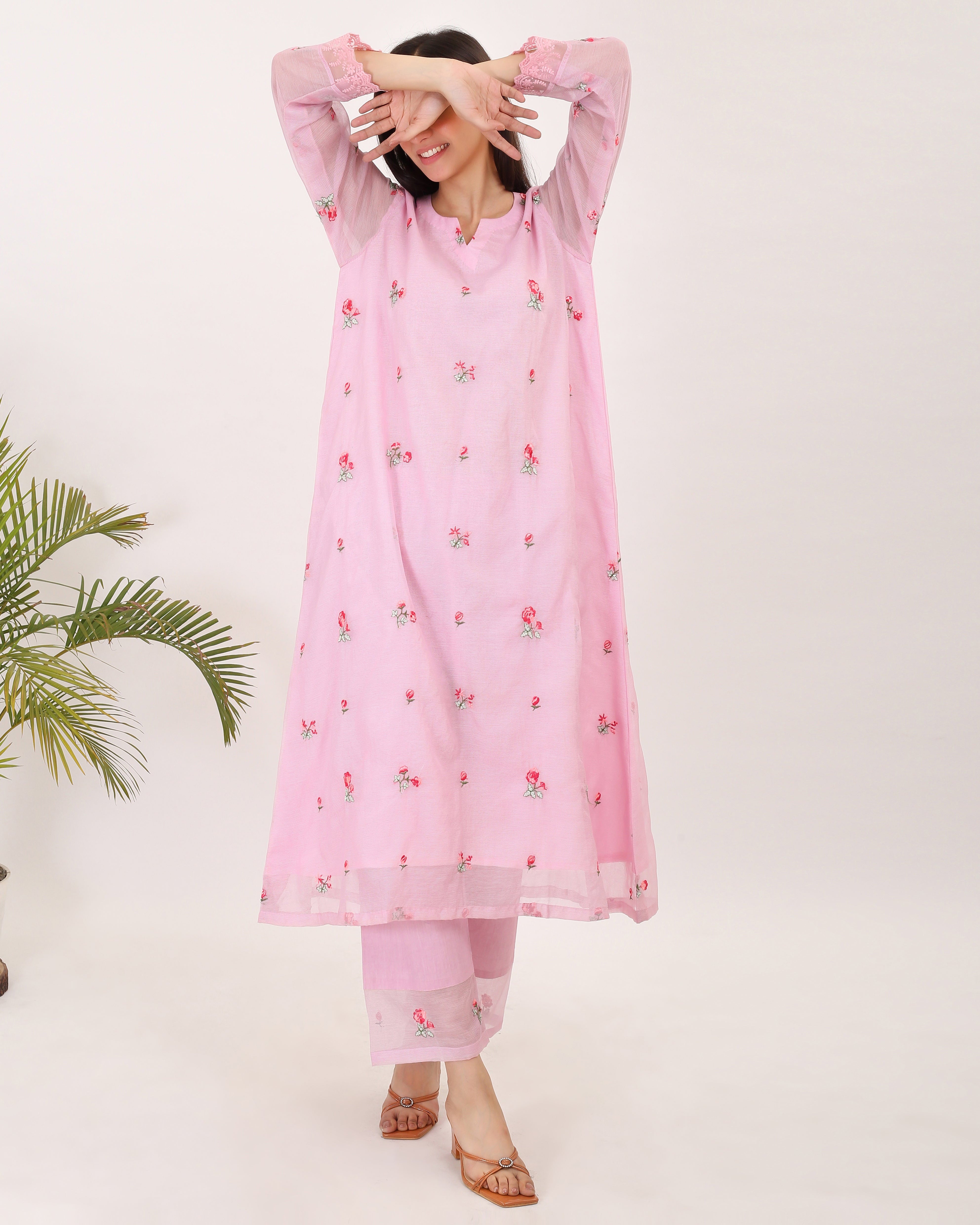 ROSEMARY'S SONG: Kota doria embroidered women kurta set