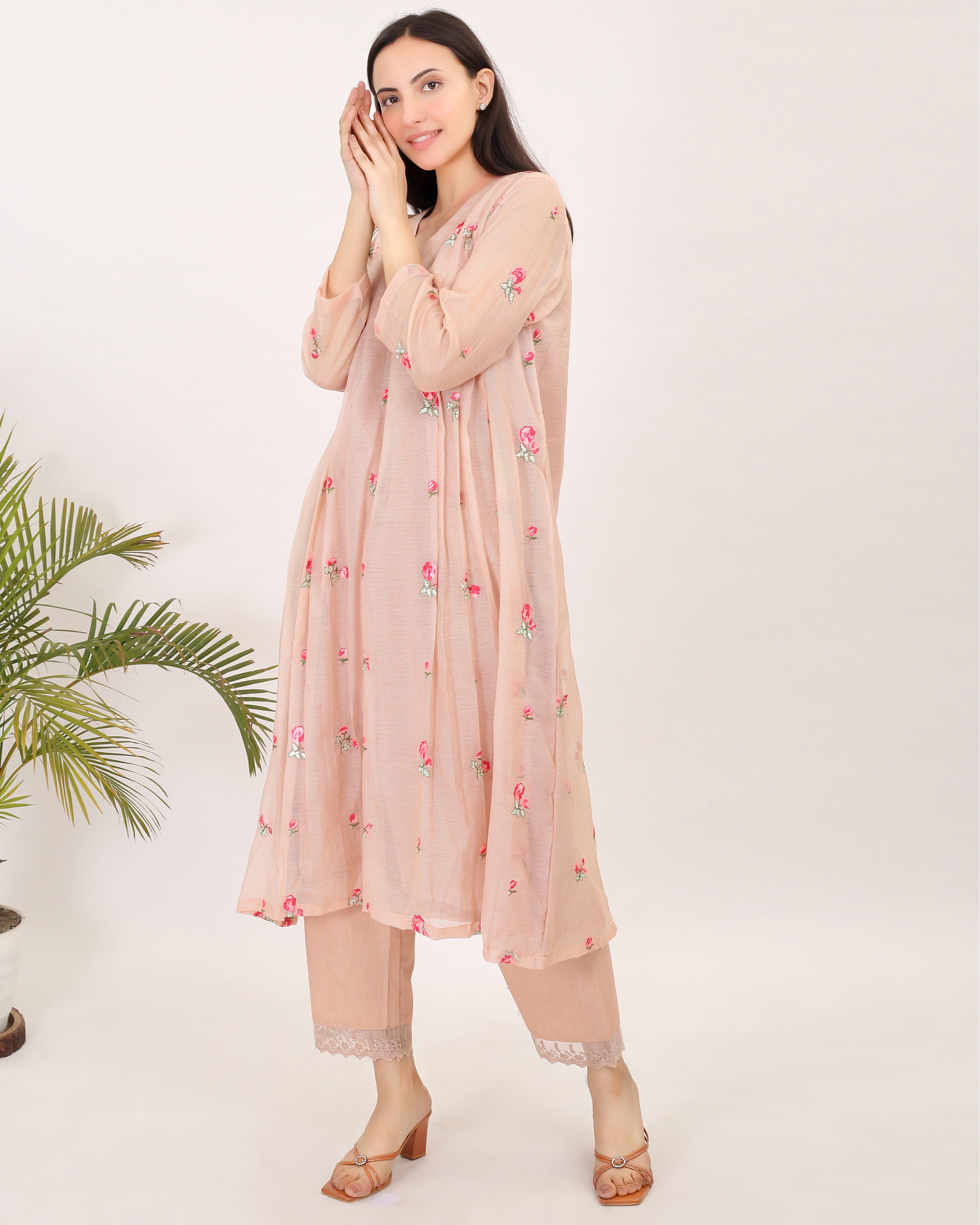 Whispers of Rosemary: Kota doria embroidered women kurta set
