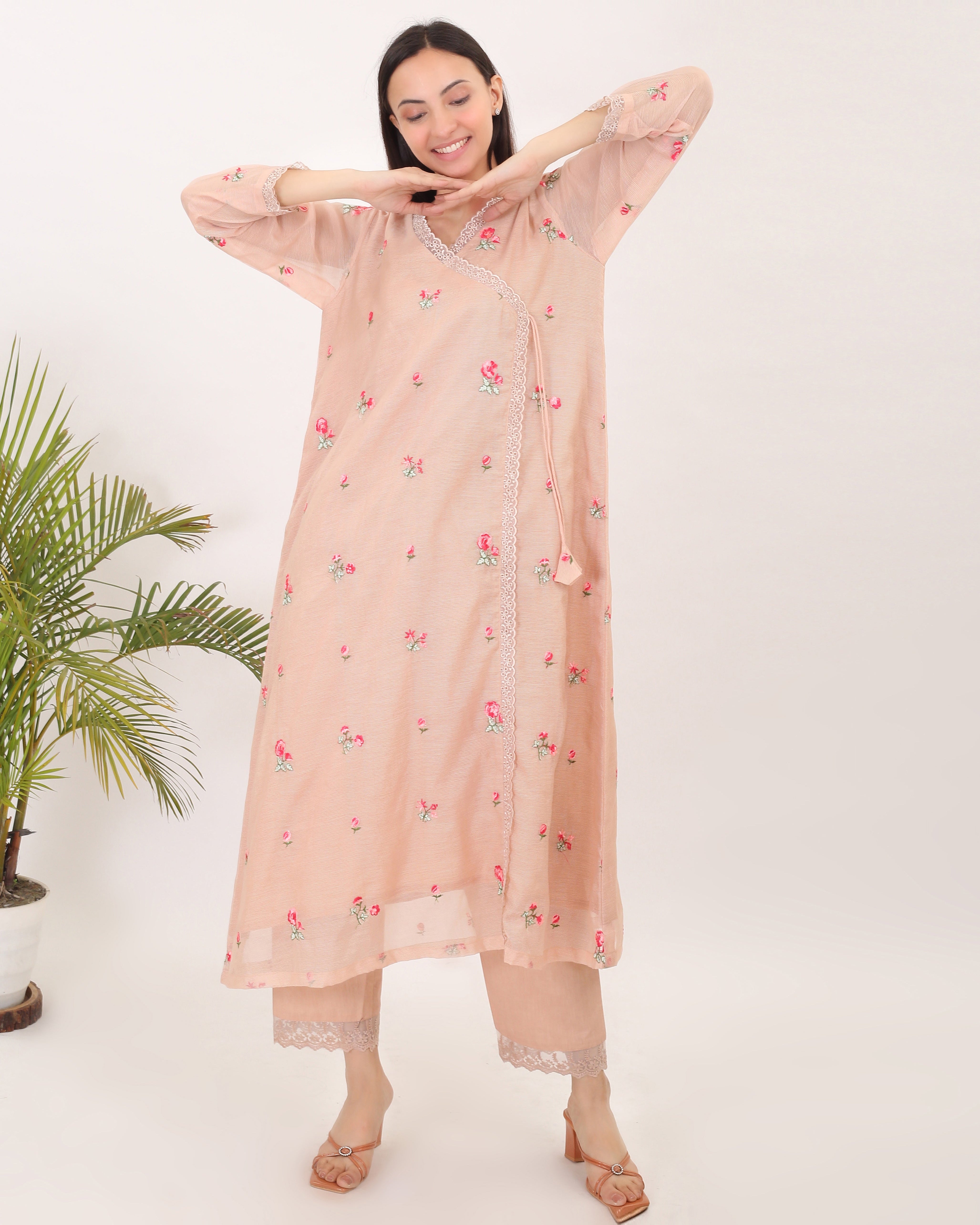 Rosemary's Garden: Kota doria embroidered women angrakha kurta set