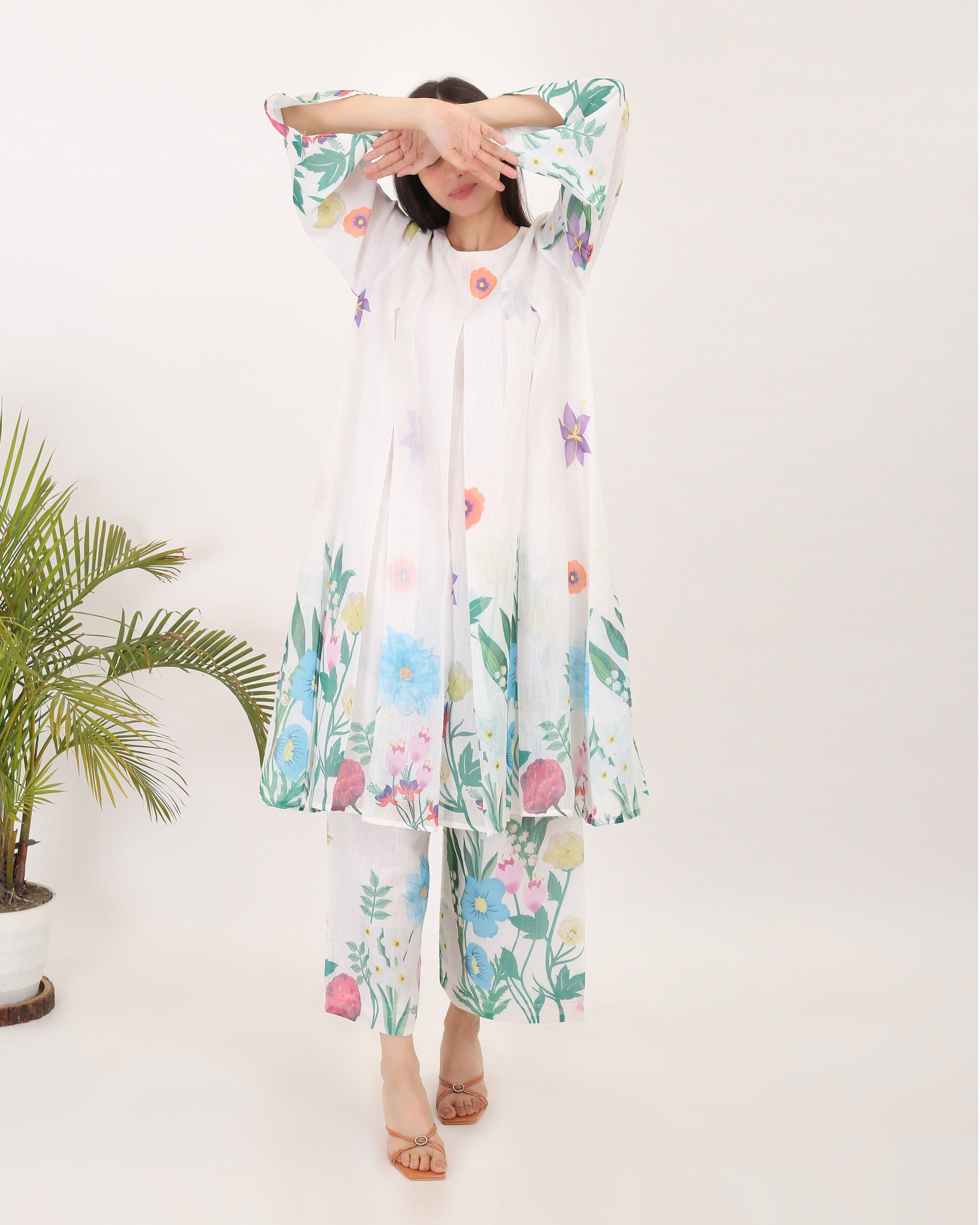 BLOOMINGDALES: Cotton linen printed summer women kurta set