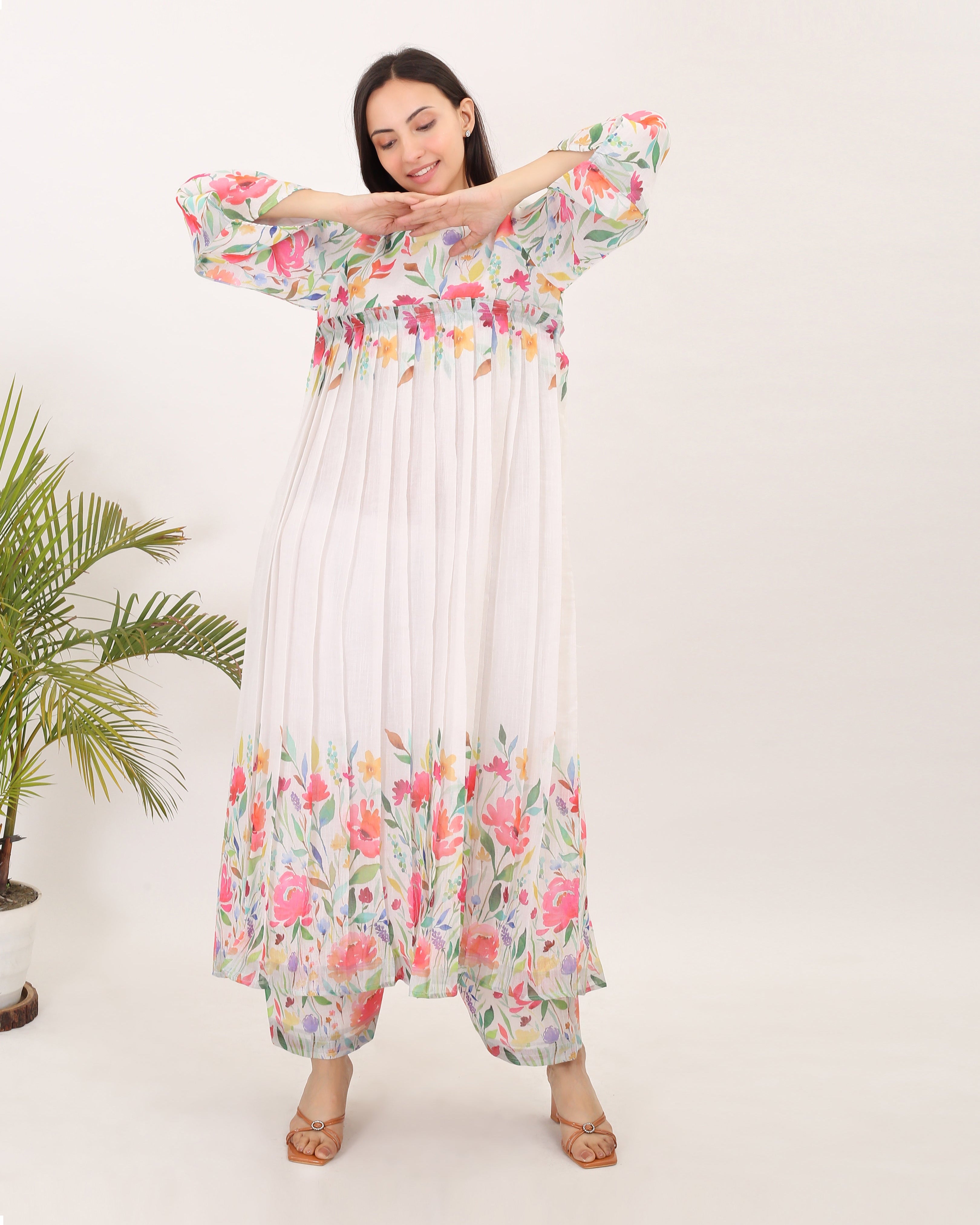 EMILY IN THE GARDEN: Cotton linen printed summer women kurta set