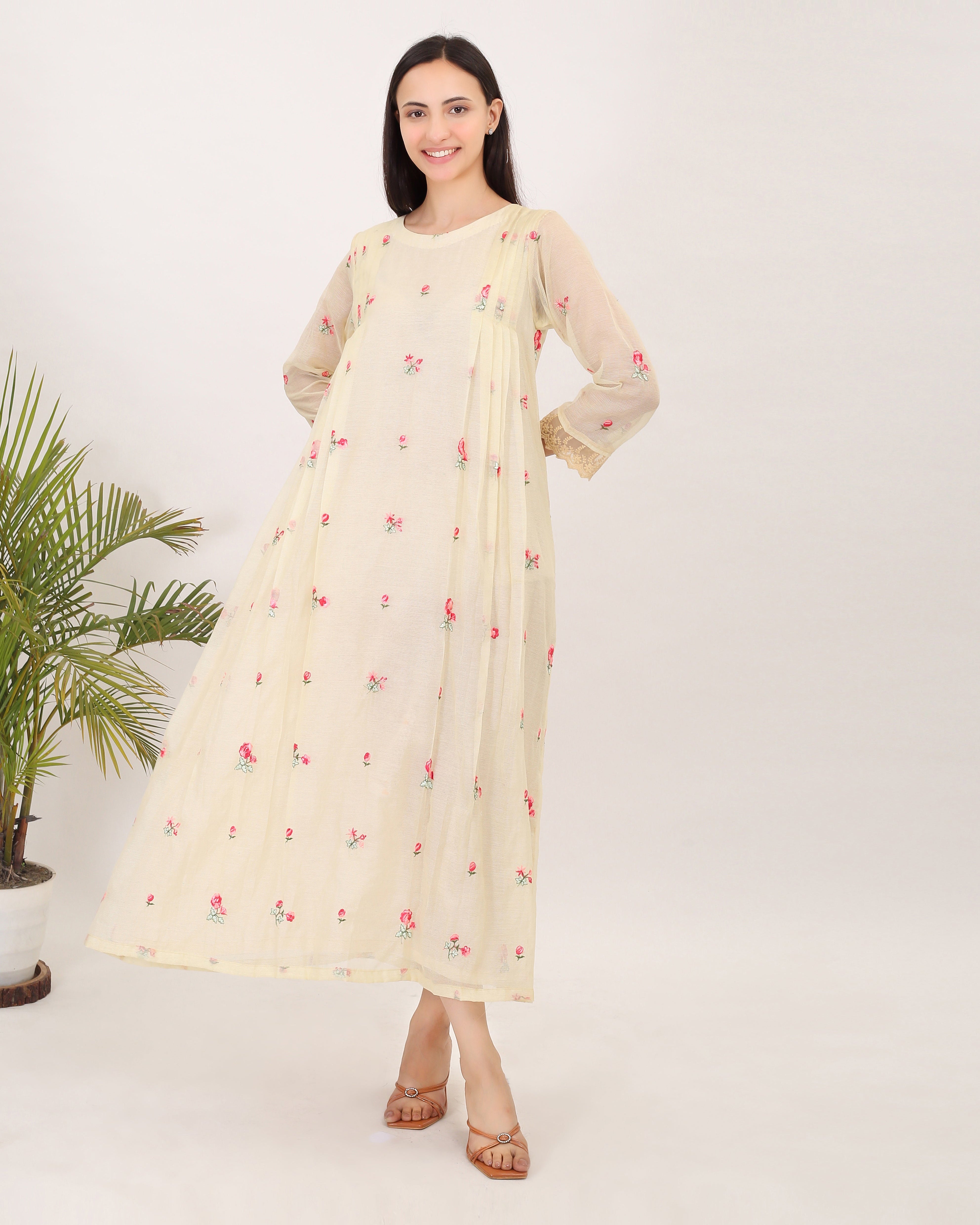 Echoes of Rosemary: Kota doria embroidered women angrakha kurta set
