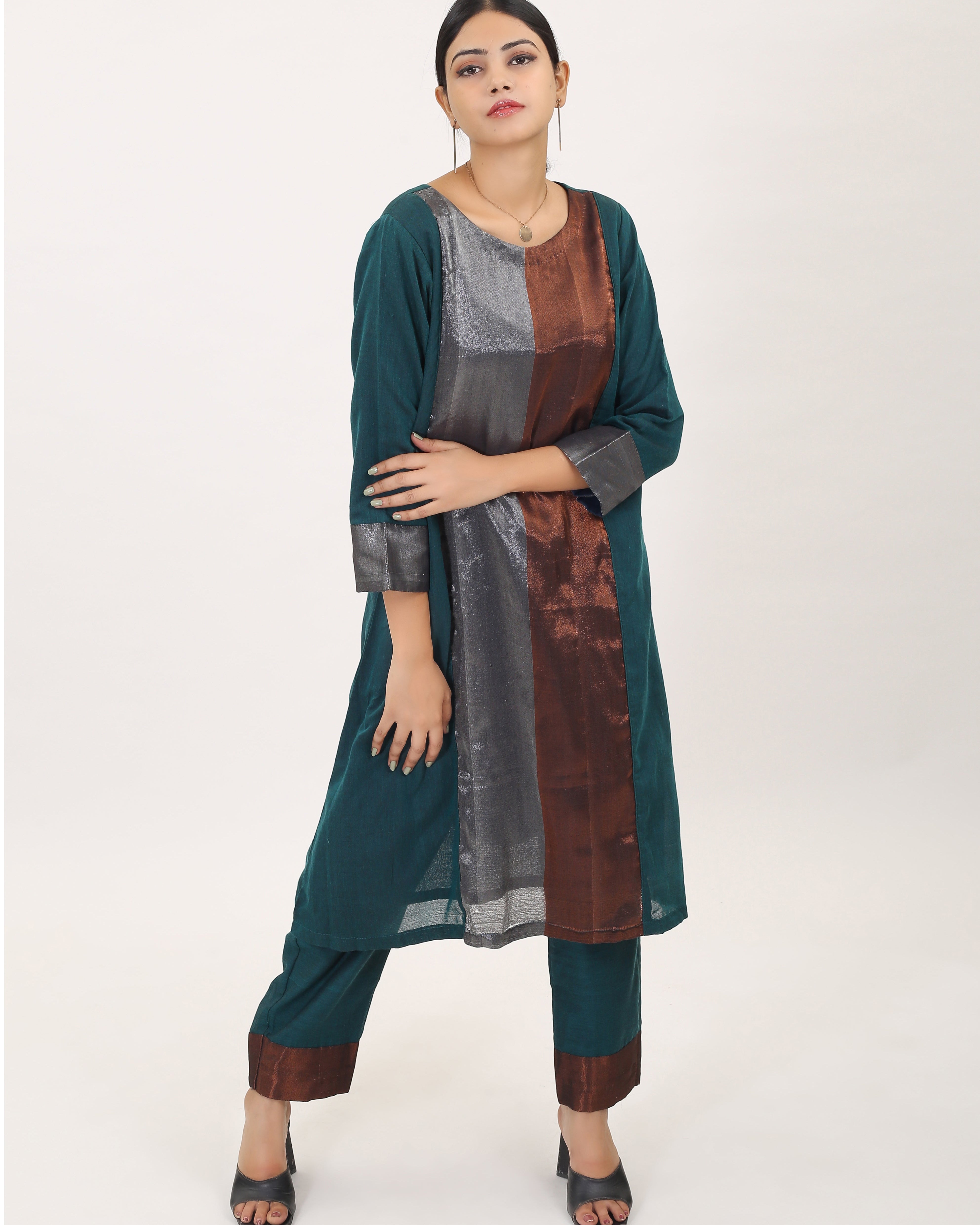 HARYALI: Handwoven cotton zari kurta sets