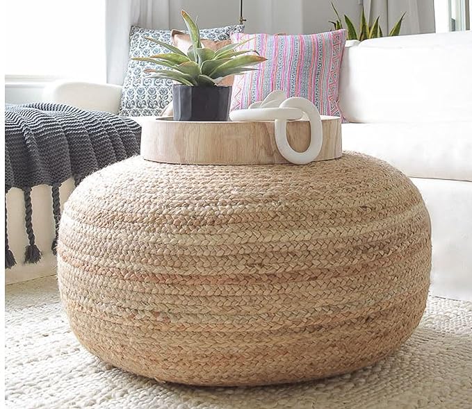 Jute Pouf Ottoman Footrest (50x50x30) Thermacol Sheet Filled