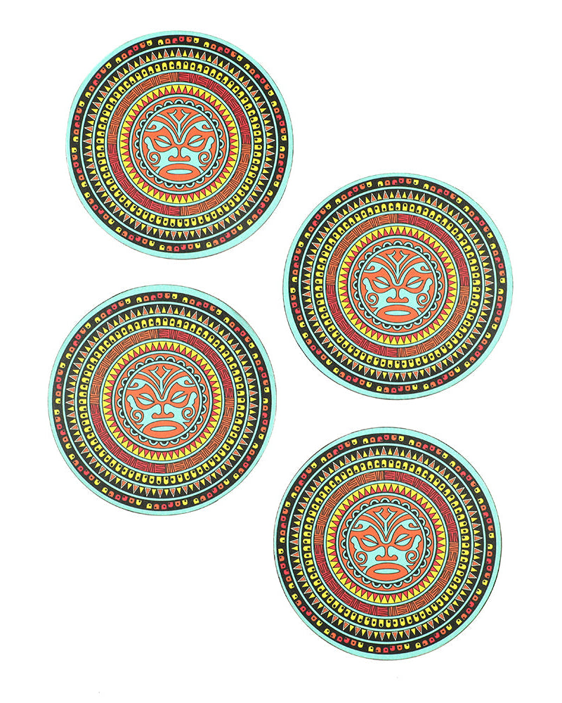 Elevate your dining ambiance with the PUKURIRI Maori Mandala Big Coaster set, crafted from high-quality laminated wood. These round coasters, adorned with intricate Maori Mandal Art, serve as stylish platforms for ice-cold drinks and provide protection for your tables from very hot utensils, harmonizing chaos with serenity.