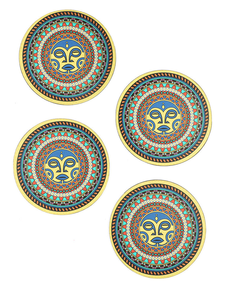 Elevate your dining experience with the MAIA Maori Mandala Big Coaster set, made from high-quality laminated wood. These round coasters, adorned with unique Maori Mandal Art, not only serve as platforms for ice-cold drinks but also protect tables from very hot utensils, blending style with practicality.