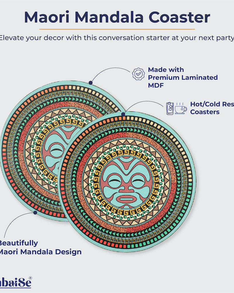 Set of 4 Maori Mandala Coasters: Premium MDF Construction and Laminated Design