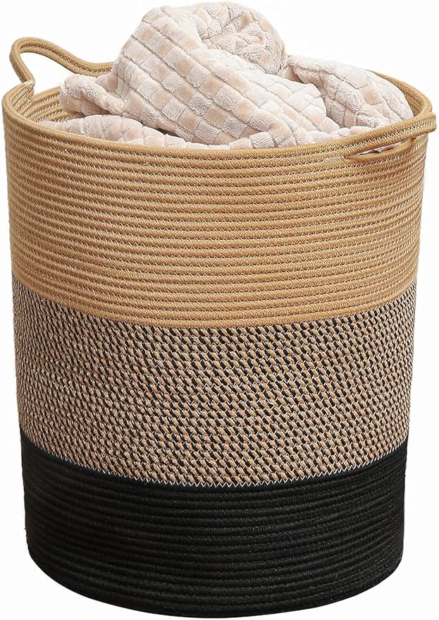 Multi-Purpose Foldable Cotton Laundry Basket with Lid (Medium, BAIGE B MIX)
