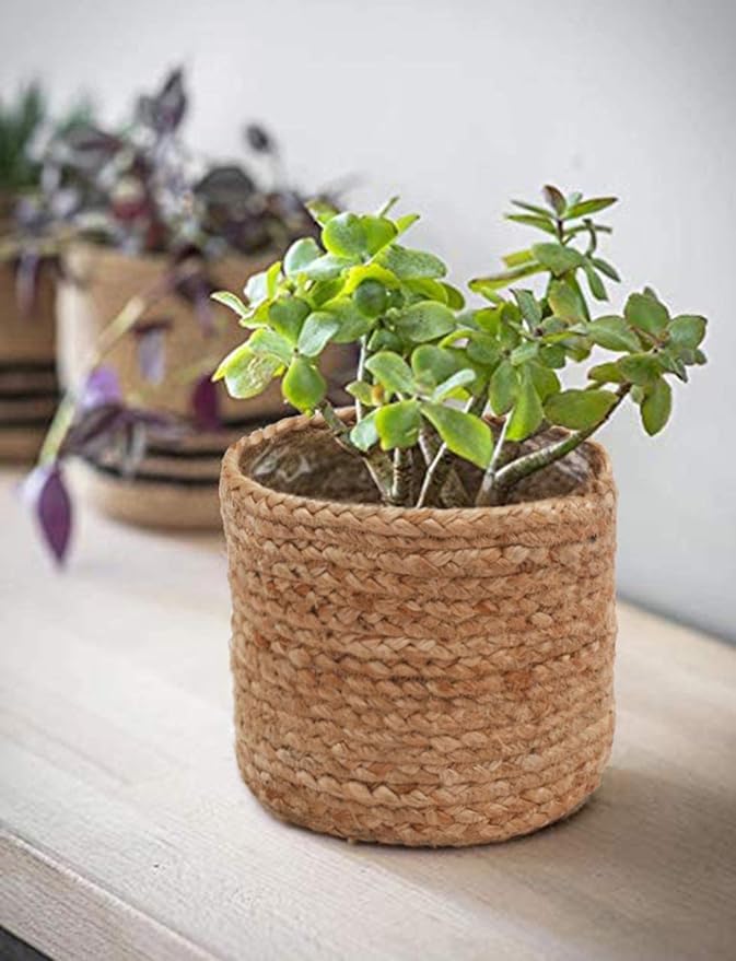 Jute Planter Pot/Storage Basket with Handle - 6 Inch (1 Piece) set of 3