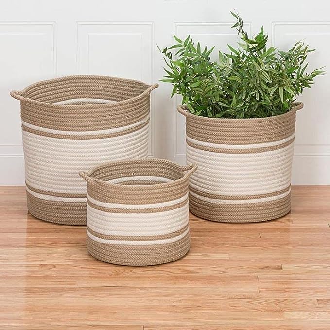 Jute Planter Pots/Storage Basket with Handle - Pack of 3 (6, 8, 10 inches, Design4)