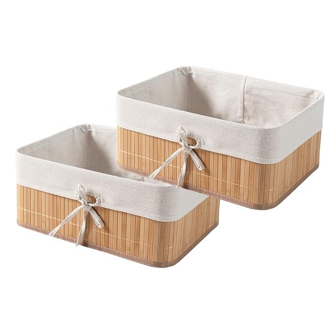 Earthly Elegance: Pack of 2 Eco-Friendly Bamboo Storage Baskets in Natural Brown