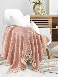 Chic Comfort: Striped Chevron Throw Blanket | Blush Pink | 180x130 cm | Pack of 1