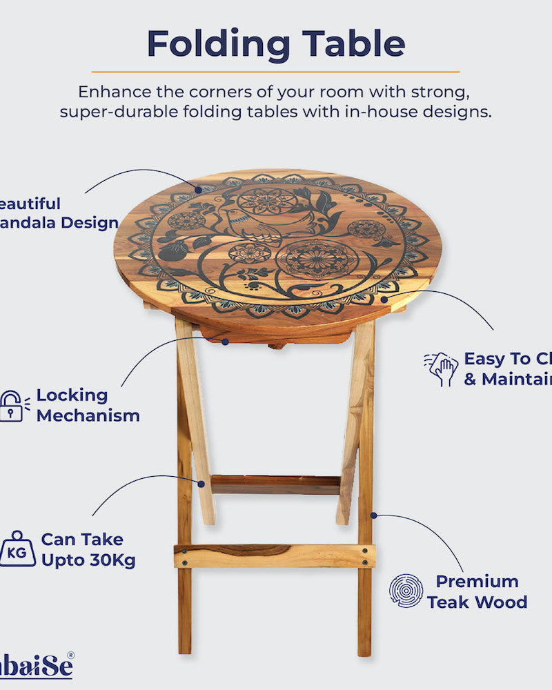 Discover tranquility with our Bird on Mandala Folding Coffee Table, meticulously designed from the finest Teak Wood to bring serenity and sophistication to your space.