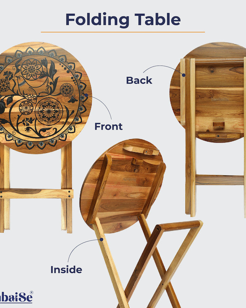 Elevate your home with the timeless beauty of our Teak Wood Bird on Mandala Folding Coffee Table, a perfect blend of rich craftsmanship and minimalistic design.