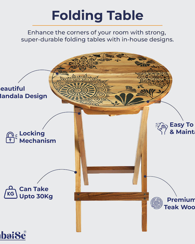 Elevate your living space with the Dream Plantation Round Folding Table ‰ÛÒ a functional and artistic marvel made from 100% Teak Wood. Ideal for use as a coffee table, sofa side table, bed side table, or balcony accent, it combines style with easy cleaning and maintenance.