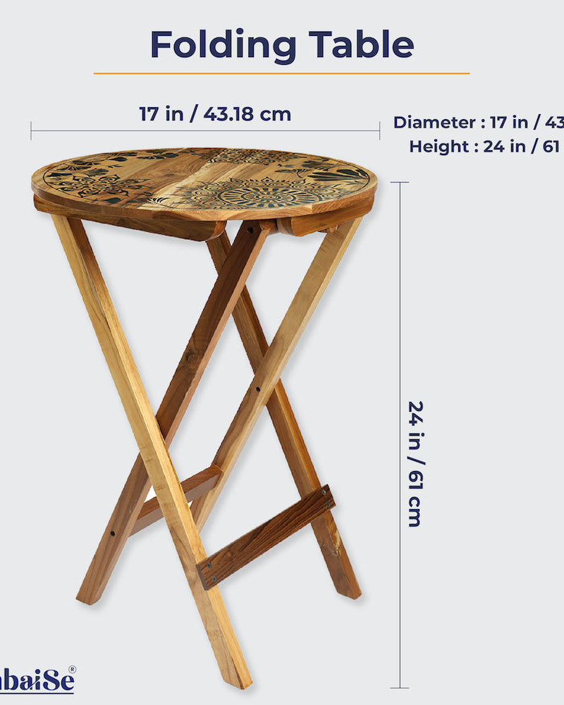 Introducing the Dream Plantation Round Folding Table ‰ÛÒ a 100% Teak Wood masterpiece with an exquisite design on top. Use it as a coffee table, sofa side table, bed side table, or balcony accent, and enjoy the ease of cleaning and maintaining this stylish addition to your home.