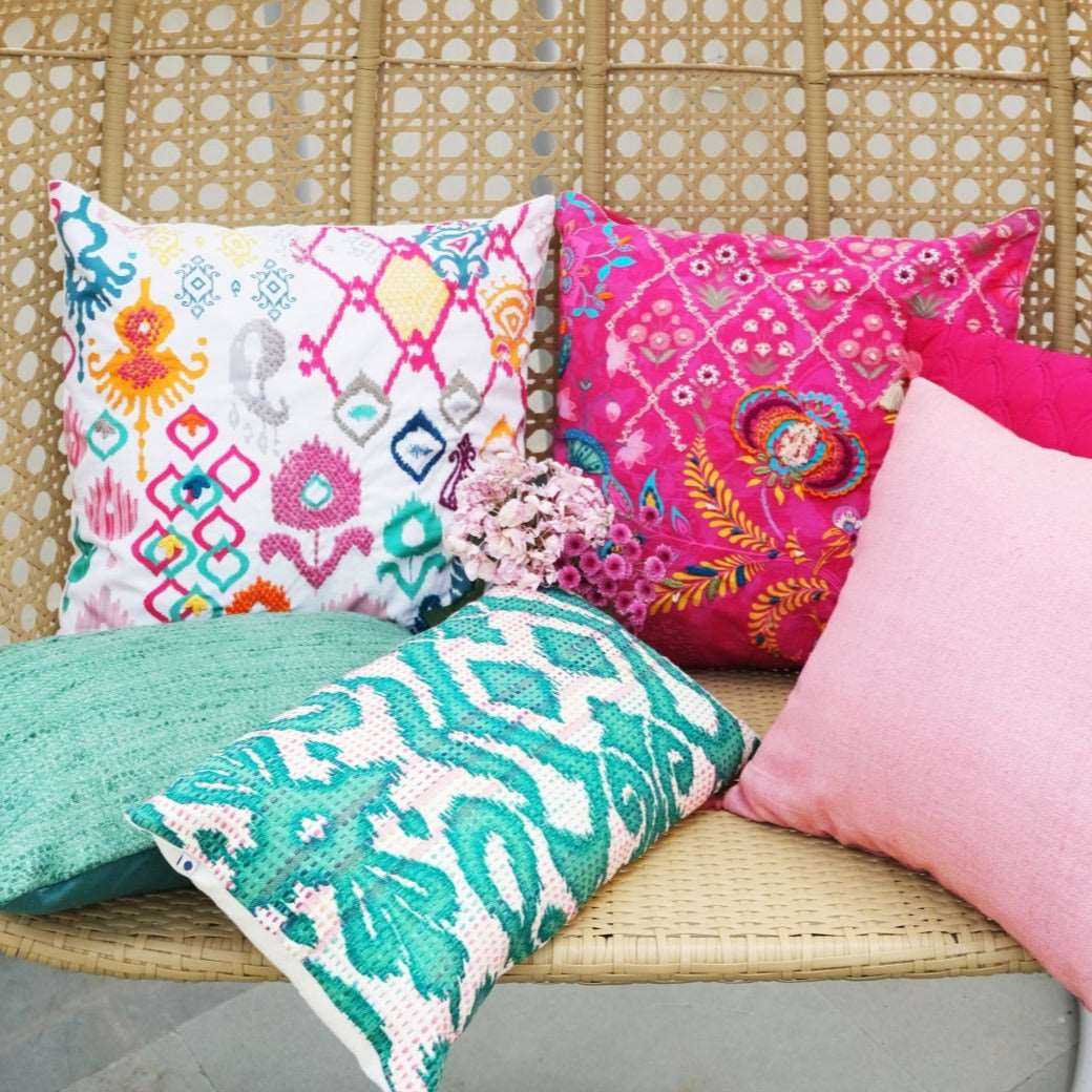 Ikat Embroidery Cushion Cover