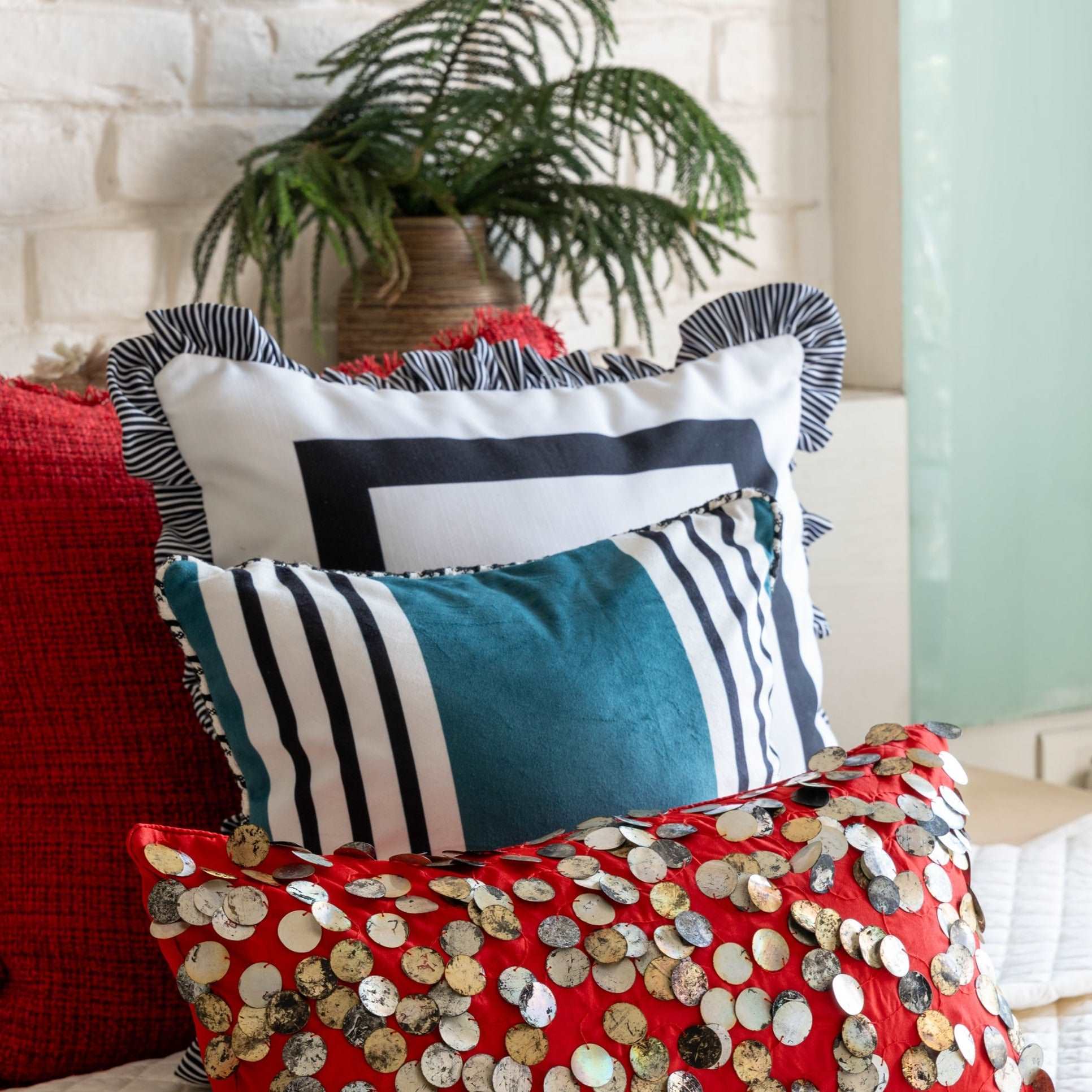Black & White Teal Tango Velvet Cushion