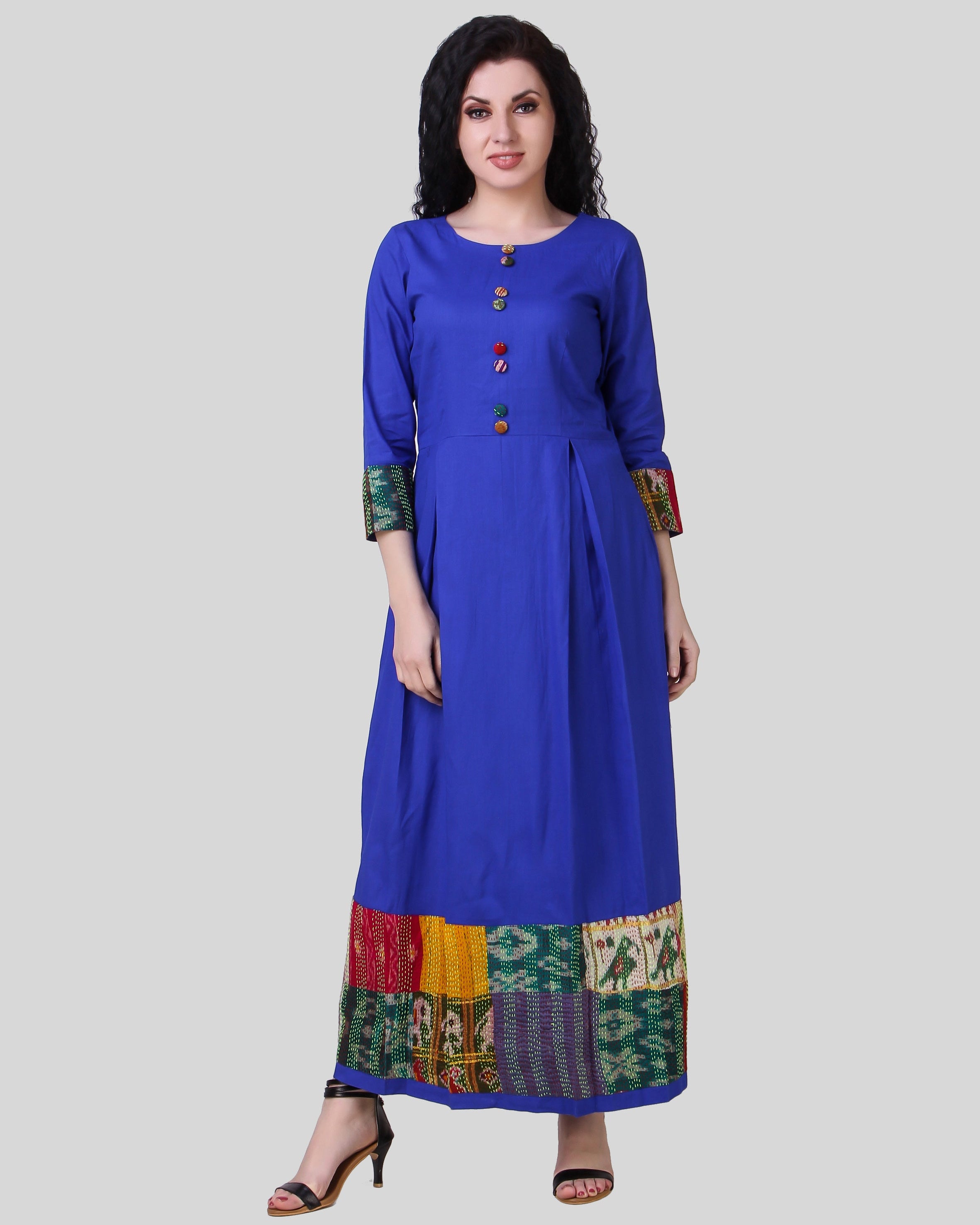 NEEL: Vintage silk kantha patch cotton dress