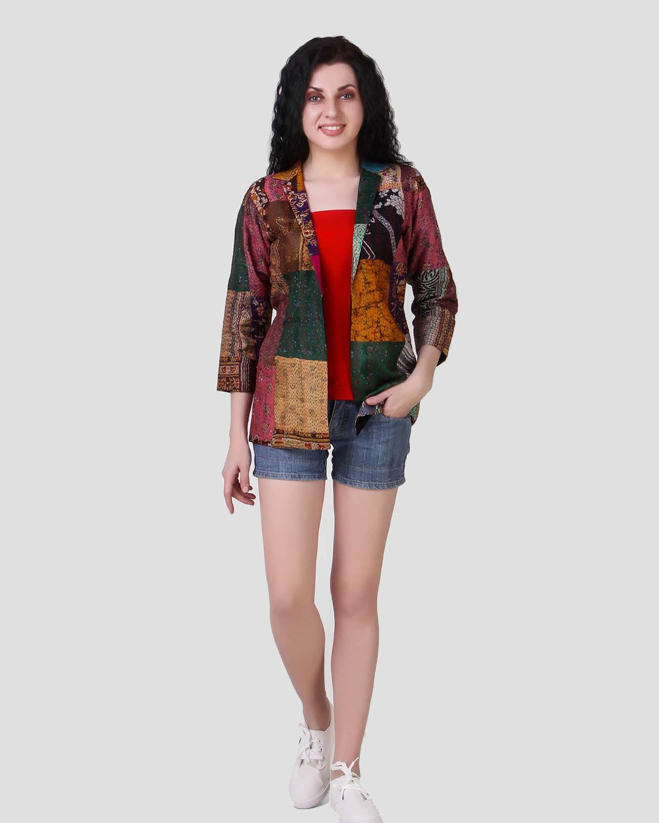 RANGEEN: Vintage silk kantha embroidered coat