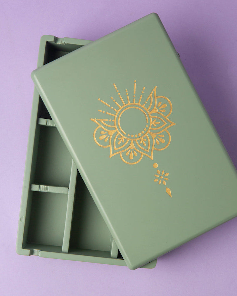 Multi use accessory box with engraved mandala art
