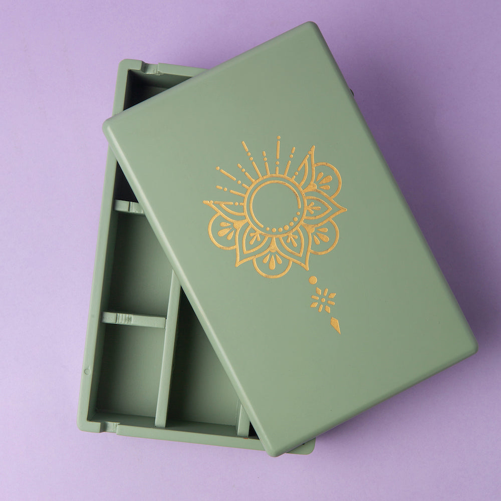Multi use accessory box with engraved mandala art