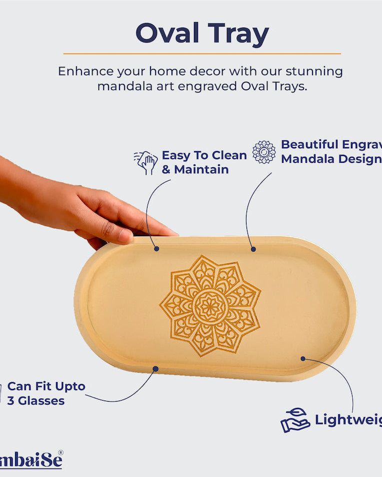 Elevate your serving experience with the Ivory White Oval Tray, a Premium Painted Wood creation designed for versatility. Light-weight and stylish, this tray, featuring Serenity Mandala Art, is ideal for serving, organizing, and enhancing your decor.