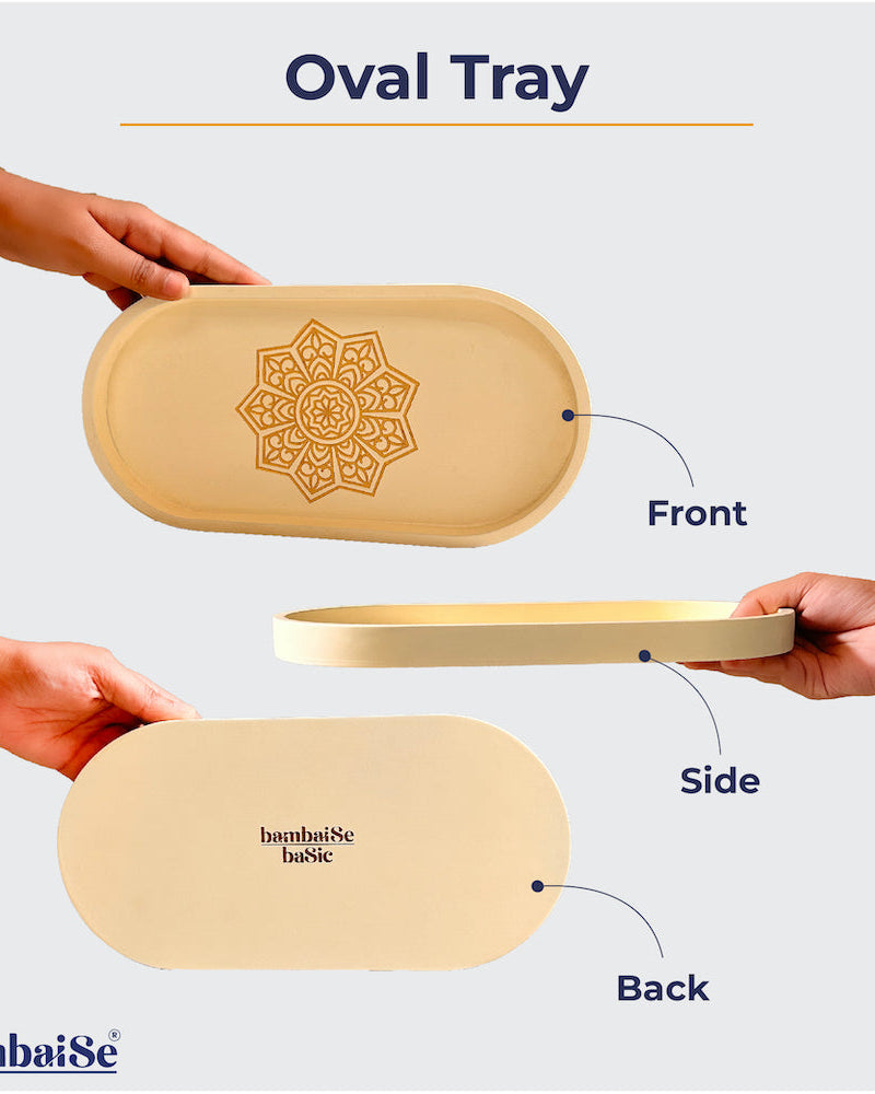 Optimize your serving and organizing needs with the Ivory White Oval Tray, made from Premium Painted Wood. Light-weight and adorned with Serenity Mandala Art, this 11‰Û x 5.5‰Û tray brings a touch of elegance to your serving and decor arrangements.