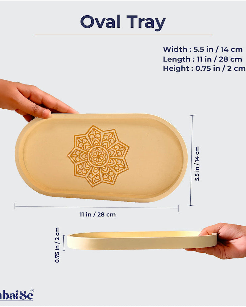 Introducing the Ivory White Oval Tray ‰ÛÒ a Premium Painted Wood marvel designed for serving, organizing, and decor. With its light-weight design and Serenity Mandala Art, this 11‰Û x 5.5‰Û tray adds a stylish and functional touch to your home.
