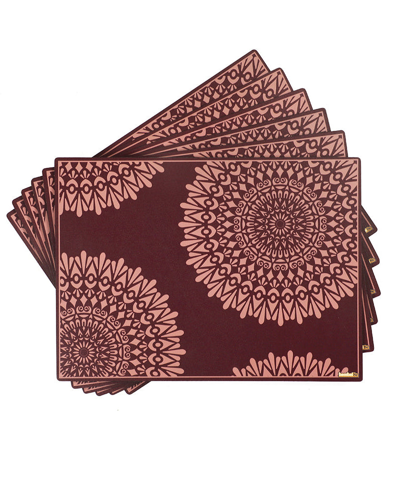 Shop the perfect mandala art table mat for your dining table. This placemat provides durability and easy maintenance. Its intricate design adds elegance to any dining table.