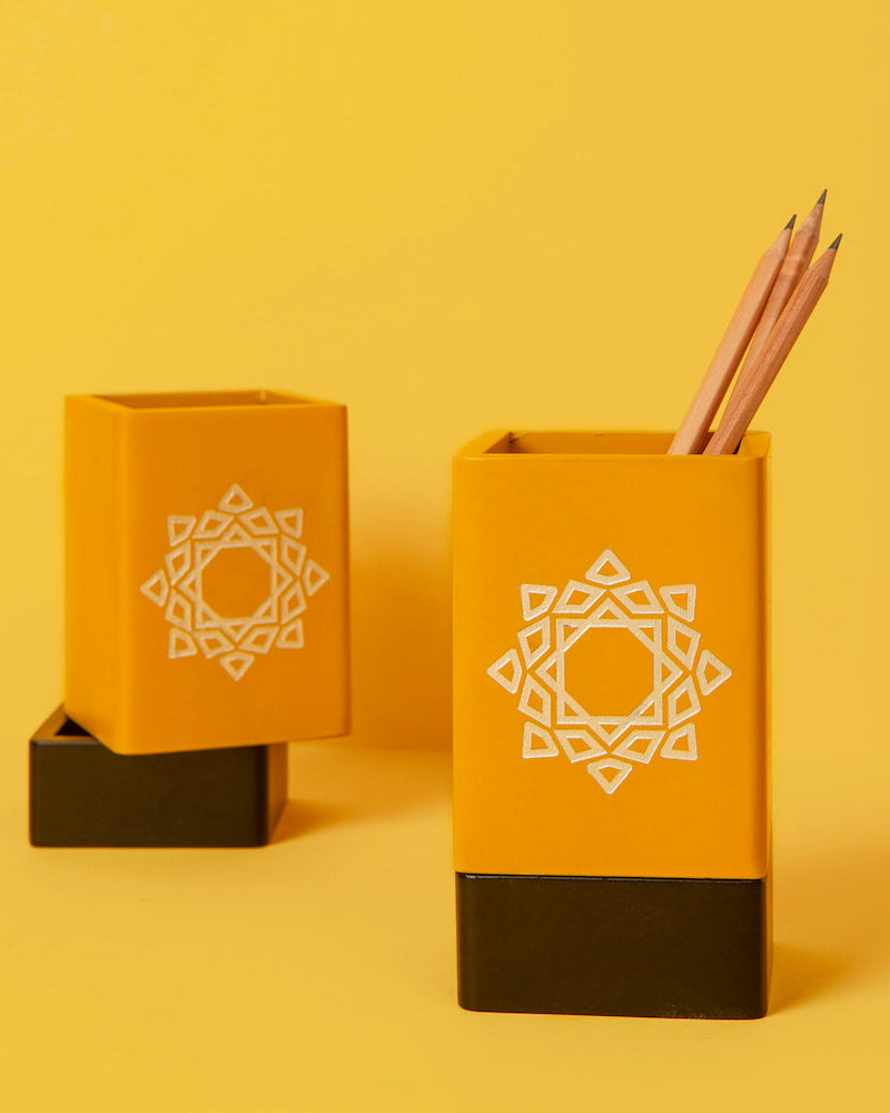 Pen stand - Yellow Pen Stand with Base Drawer