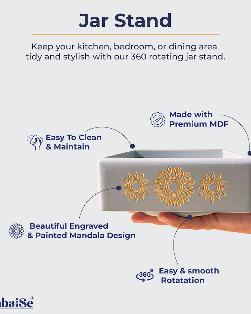 Discover harmony in organization with the Grey Revolving Jar Tray Organizer. Made from Premium Painted Wood, this versatile piece allows you to organize four jars while revolving 360 degrees.