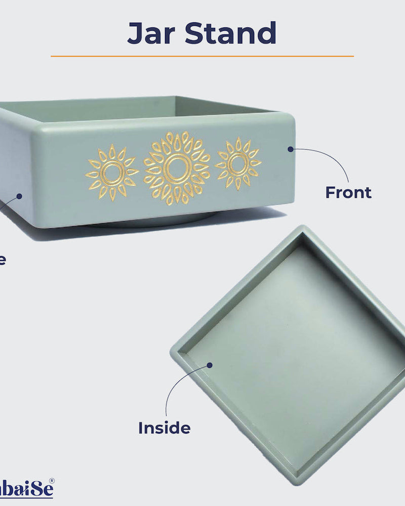 Revolve four jars 360 degrees effortlessly, offering practical storage for dry fruits or spices. Enhance your kitchen, living room, or dining area with this stylish and functional organizer.