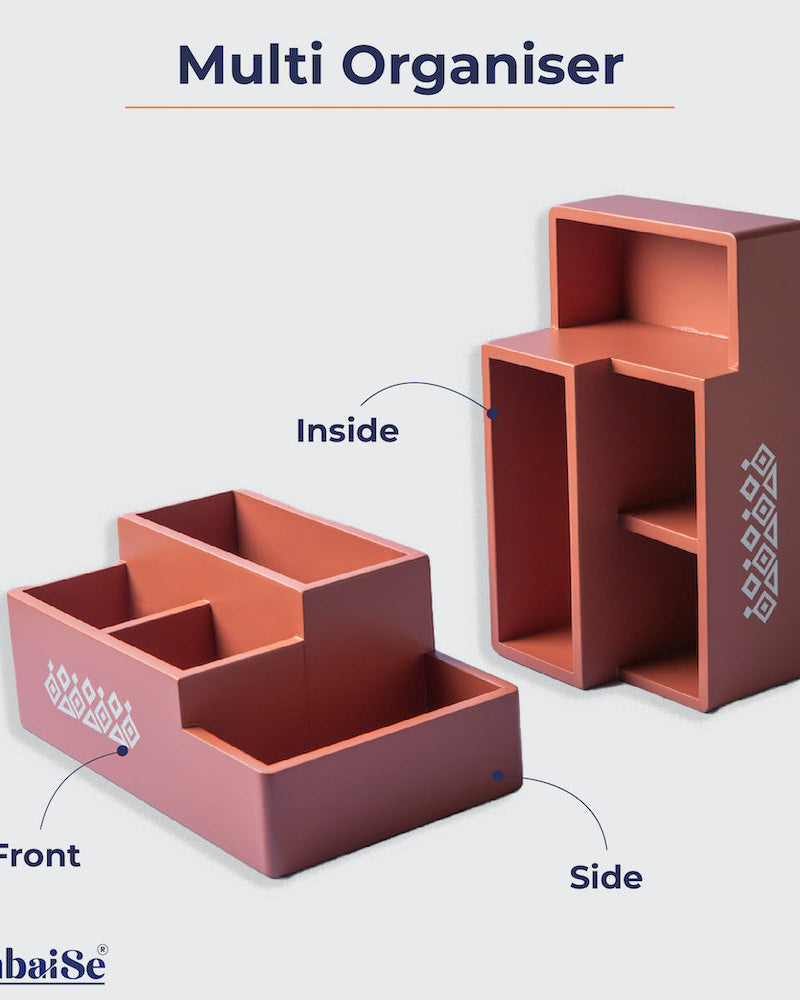 Say goodbye to clutter and hello to organization with our Amber Orange Multi Organizer. Whether you're looking to tidy up your desk, bathroom, or any other space in your home, this organizer is the perfect companion. Its sleek design and vibrant amber orange color make it a stylish addition to any decor. Experience the convenience of having a dedicated space for your essentials with the functional and chic Amber Orange Multi Organizer.