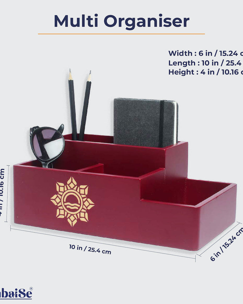 Say goodbye to clutter and hello to organization with our Maroon Multi Organiser. This versatile storage solution is not just practical; it's a stylish statement for your home. The deep maroon hue brings a sense of richness to your surroundings, while the well-organized compartments ensure that everything has its place. Get organized and stay chic with the Maroon Multi Organiser, designed to meet your storage needs with flair.