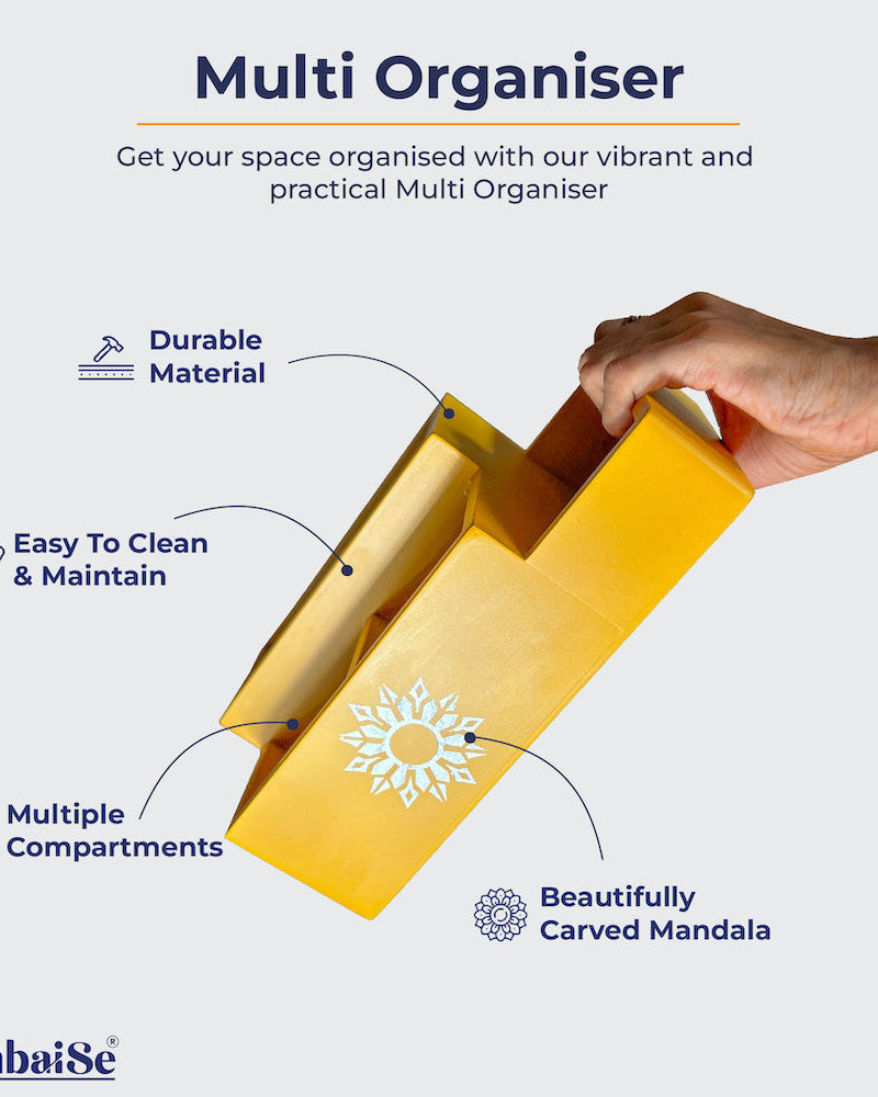 BambaiSe yellow organizer with intricate mandala art - perfect for home or office.