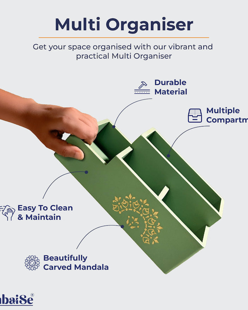 Transform your home with the serene Pista Green Multi Organiser. This versatile storage solution is meticulously designed to cater to your organizational needs while introducing a pop of refreshing color to your decor. The pista green hue brings a sense of calmness and nature indoors, making it an ideal choice for any room. Elevate your storage game with the functional and chic Pista Green Multi Organiser, where organization meets elegance.