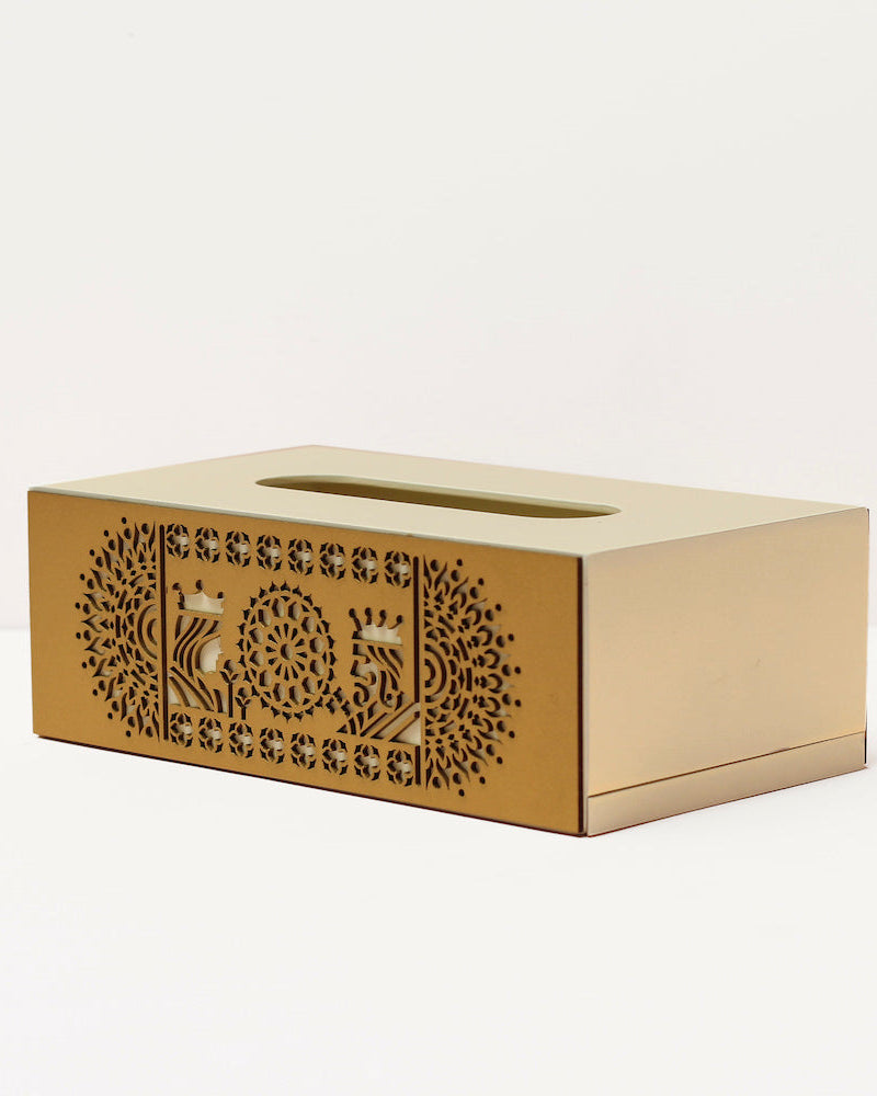 Tissue box with golden cutwork mandala art