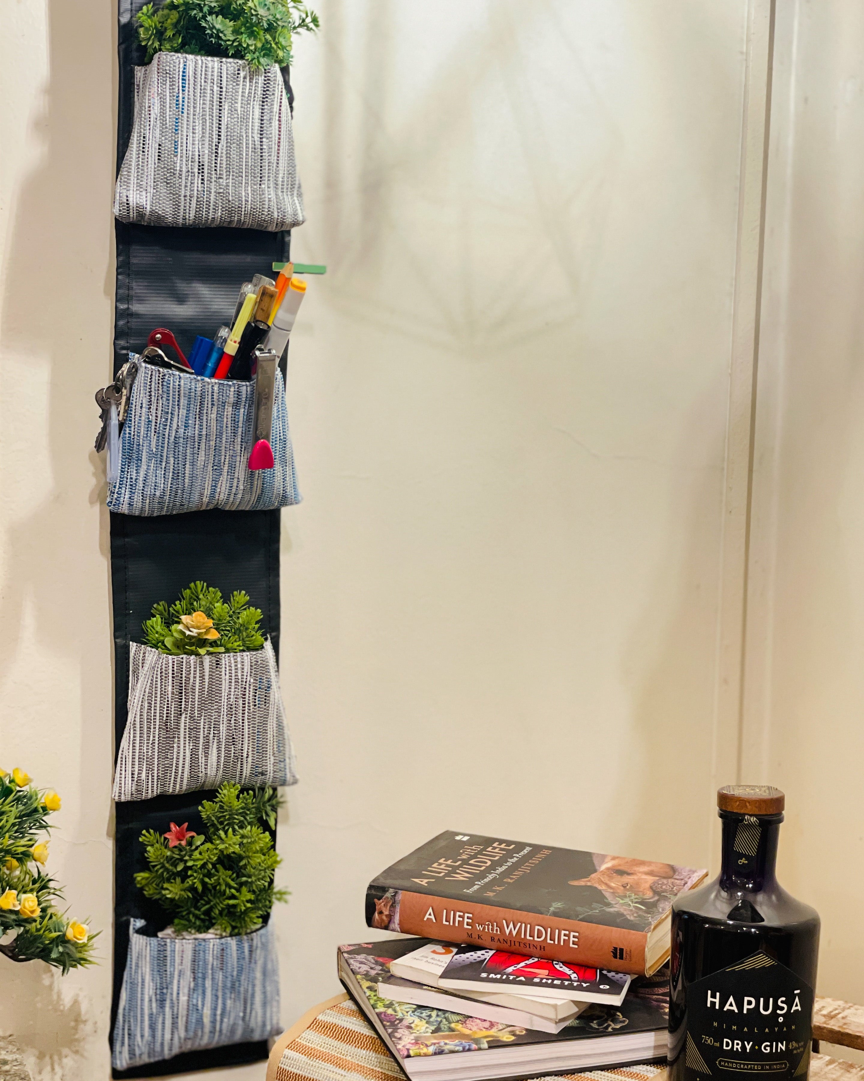 reCharkha Upcycled Handwoven Recycle Livelihoods Handcraft Handmade Indoor Planter Grow Bag Indoor Vertical Grow Bags Planter Ethically Tribal Made in India Pune Warli Tribe Handloom Refash Trash Fash Waste EcoSocial Upcyclers Conscious Fashion Upcycled slow Trending Swadeshi Weave Textile Sustainable