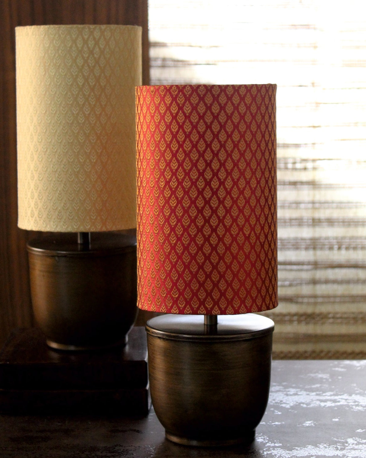 BANARAS TABLE GOLD LAMP WITH RED SHADE - Our Better Planet