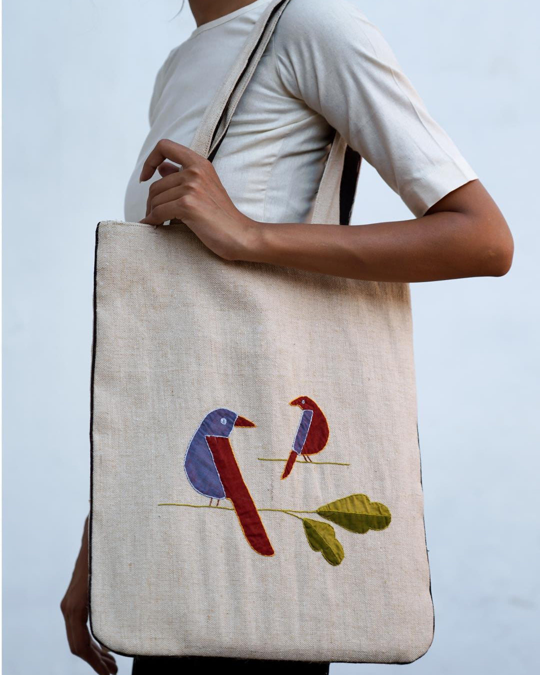 Bihart Unisex Jute Tote Bag with Applique and Sujani work - Our Better Planet