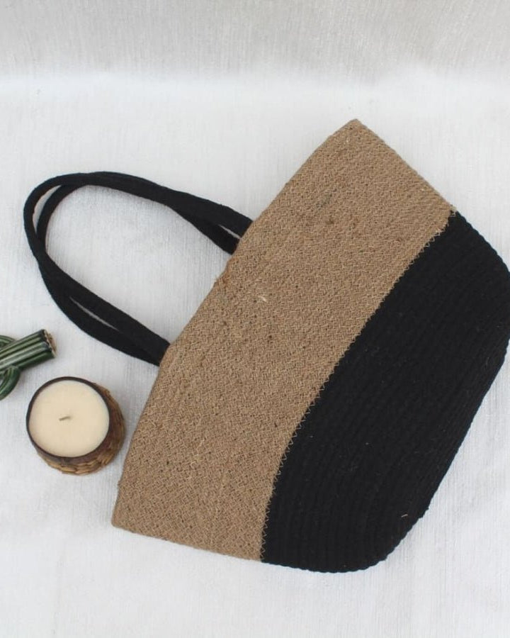 Black/Beige Jute Tote Bag - Our Better Planet