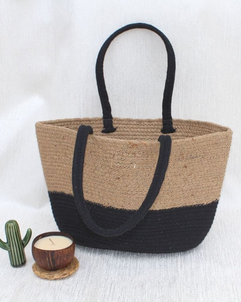 Black/Beige Jute Tote Bag - Our Better Planet
