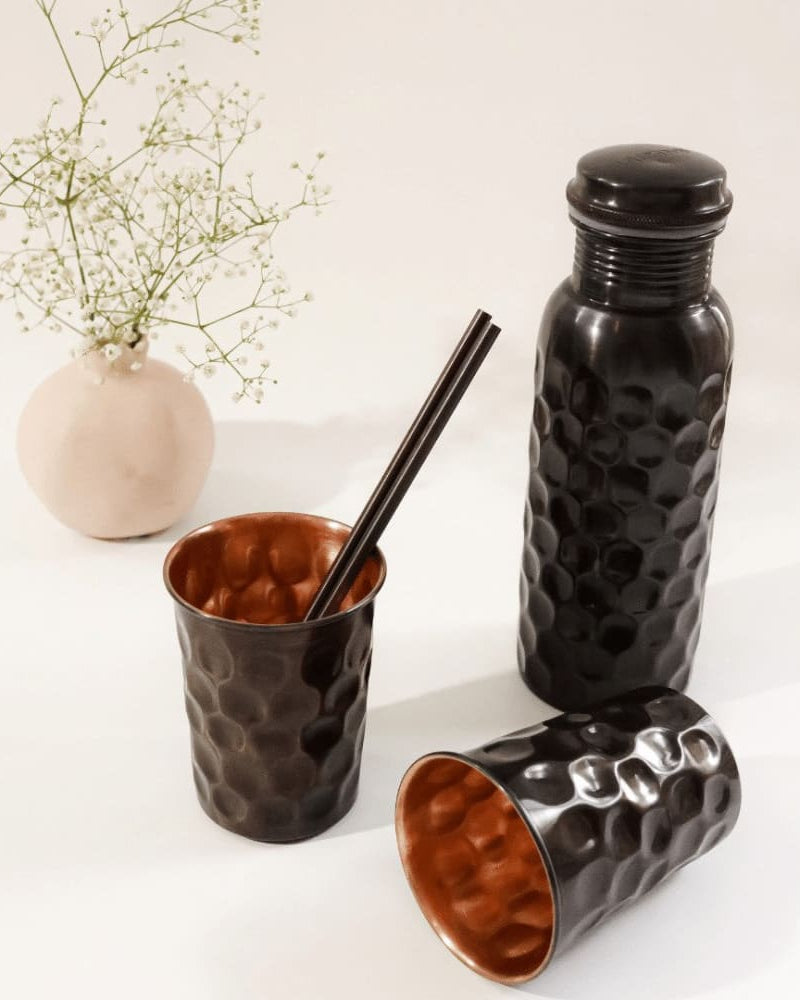 Copper Bottle Black Finish Gift Set - Our Better Planet